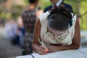 Bride signing contract